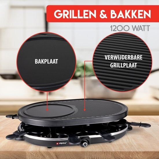 Alpina Gourmet Set - Gril - avec poêles et spatules - 1200W - 8 personnes