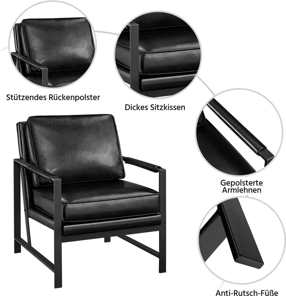 Fauteuil relax rétro Yaheetech en similicuir, noir