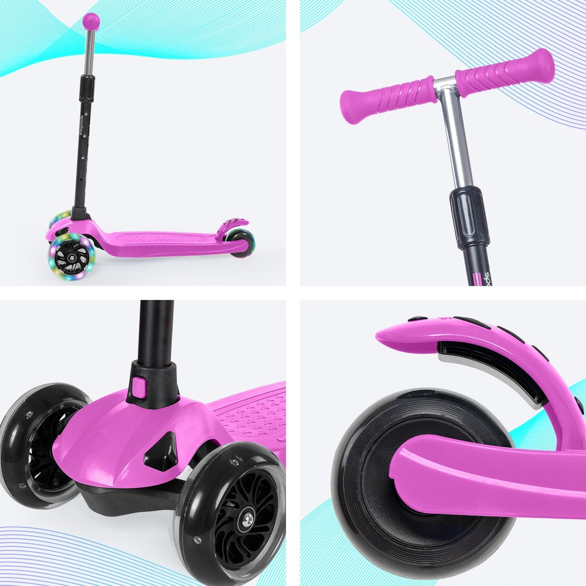 LifeGoods Scooter enfant TurboRide - Étape 5-8 ans - 3 roues lumineuses - Garçons/Filles - Rose