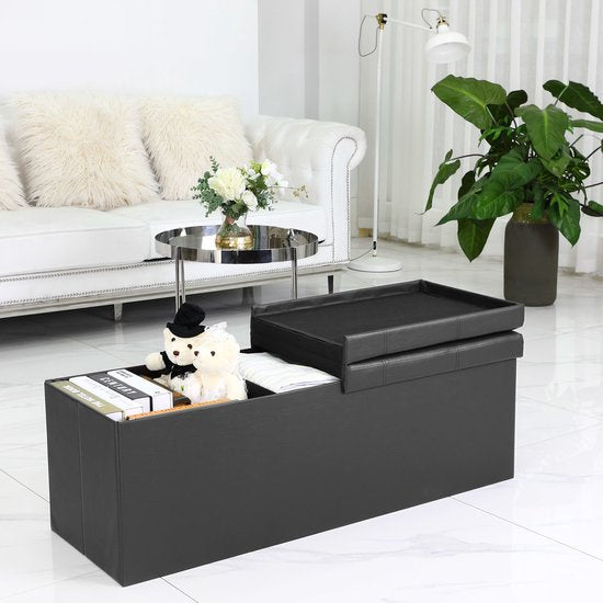 Banc Casaria avec rangement - 80x40x40cm 100L Faux cuir - Noir