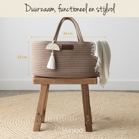 Yunioo® Sac à couches et panier à marchandises │ Panier à couches pour accessoires de chambre de bébé │ Organisateur de couches │ Panier de rangement de chambre de bébé │ Cadeau de maternité Baby Shower │Corbeille à jouets │ Marron