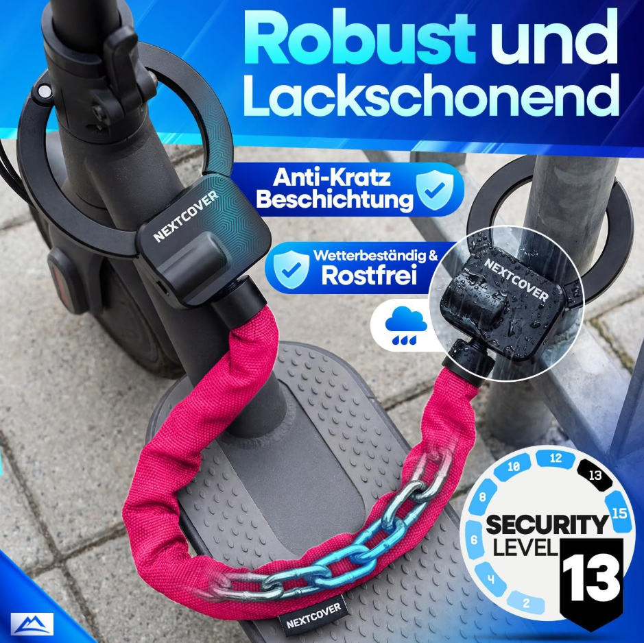Chaîne antivol Nextcover pour trottinette électrique, 90 cm - Rose - Technologie Steel-Secure