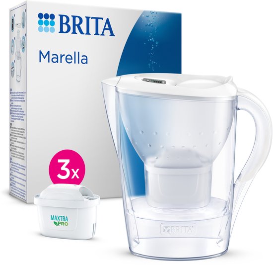 Carafe filtrante BRITA Marella Cool - 2,4 L - Blanche - avec 3 cartouches filtrantes MAXTRA PRO Pure Performance - Lot économique