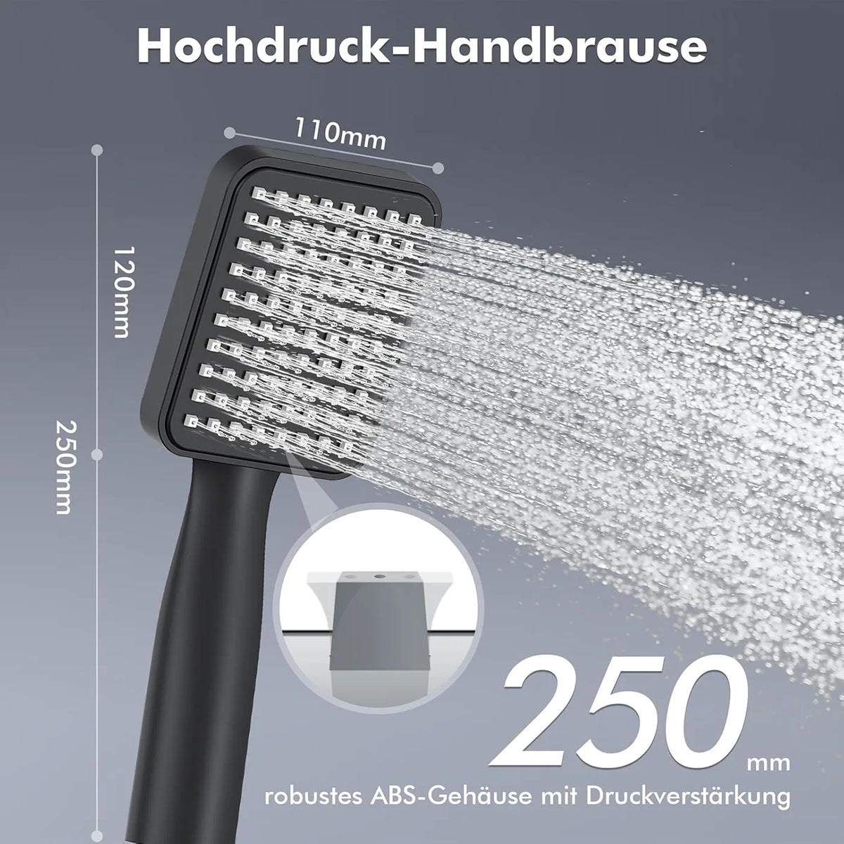Ensemble de douche à effet pluie Homelody sans thermostat - Douche de tête carrée 20 x 20 cm - Barre de douche réglable de 73 à 115 cm - Noir