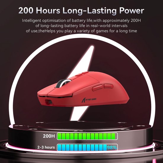 ATTACK SHARK X6 Wireless Gaming Mouse - RGB Charging Dock - Wired/2.4G/BT5.4 - Lightweight 56G - PAW3395 - 26000DPI - Rouge
