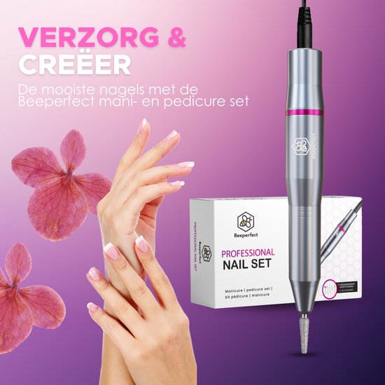 Beeperfect® Lime à ongles électrique - Routeur d'ongles - Ensemble manucure et pédicure - 11 embouts et 60 rouleaux de ponçage