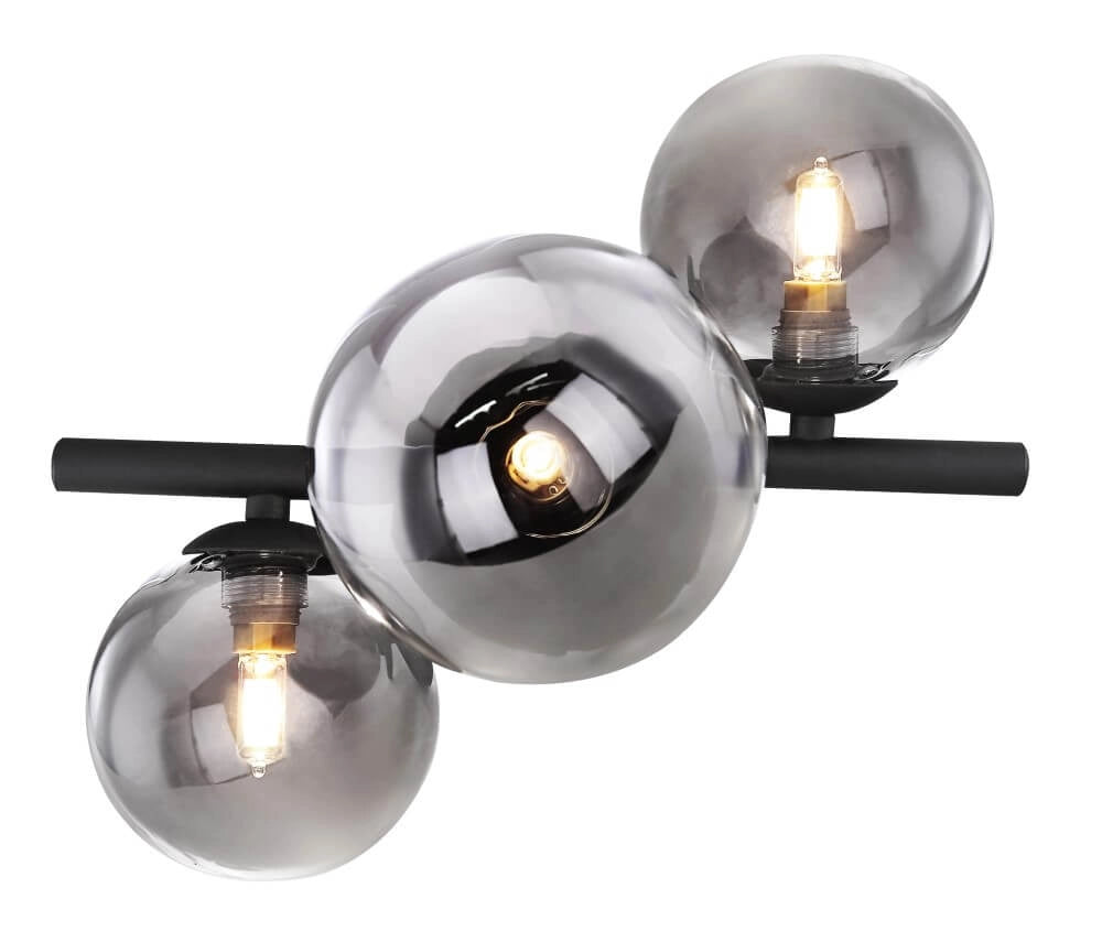 Plafonnier Globo Riha - Noir avec verre fumé - 20,8 x 28,3 cm