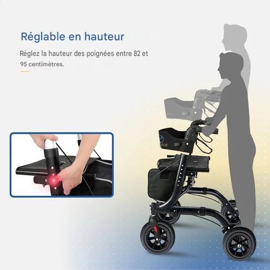 Déambulateur SafeLife - réglable, pliable et avec fonction d'assise - capacité de charge de 137 kg - 70 x 61 x 95 cm - noir