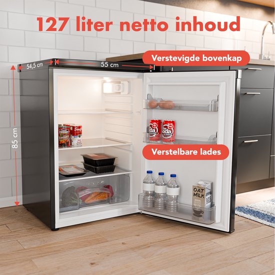 KitchenBrothers Réfrigérateur - 127L - Glacière - Tabletop - Frigo - Freestanding - Noir