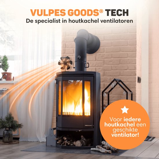 Vulpes Goods® Tech - Ventilateur de poêle à bois - Ventilateur de cheminée - Ecofan - Ventilateur de chaleur - 6 pales - Thermomètre, chiffon et gant inclus - version PRO