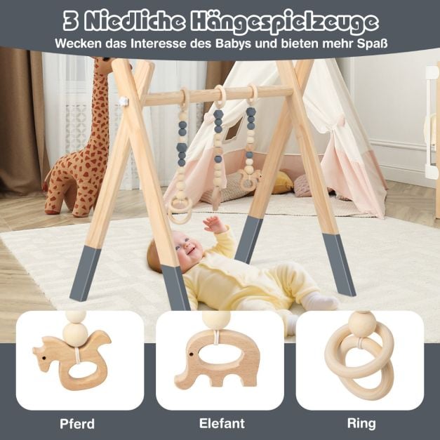 Coast : gym pour bébé en bois – 3 jouets suspendus – 60 x 44 x 60 cm – Vert, gris et rose