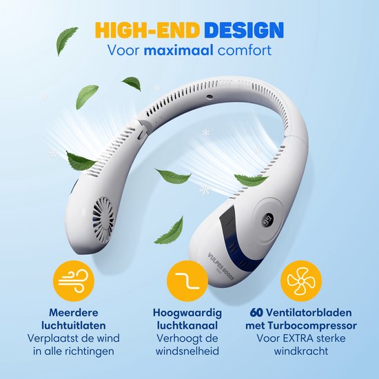 Vulpes Goods® Tech - Ventilateur de cou - Ventilateur de visage portable - Ventilateur USB - Mini ventilateur - Rechargeable - 3 positions - Version PRO