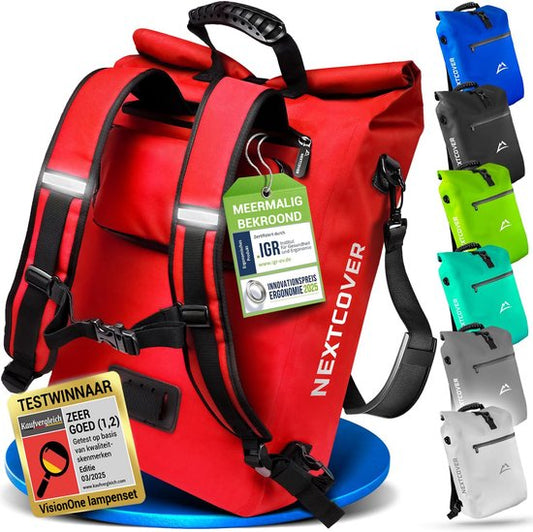 Nextcover 3in1 Bicycle Bag Single for Carrier [PVC free] | Waterproof Bicycle Bag, Backpack and Shoulder Bag 25L | Ideal for Laptop and Weekly Purchases | Bicycle Bag Single | Bicycle Bags