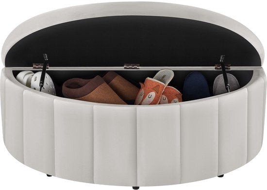 tectake® Canapé rembourré Moon - Pouf avec espace de rangement - Grand compartiment de rangement - Forme en demi-lune - Petit canapé - 108 x 48 x 38,5 cm - Capacité de charge : 150 kg - Velours taupe