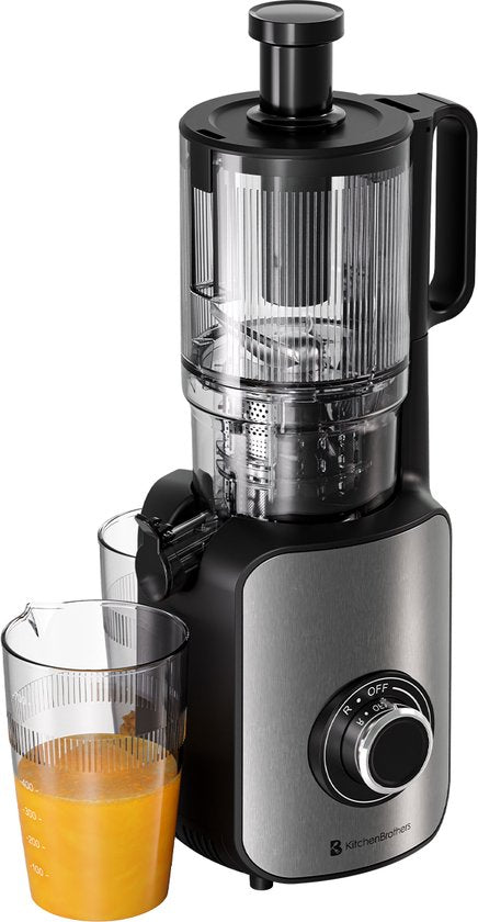 KitchenBrothers Extracteur de jus - Vertical - Presse-agrumes - Presse-légumes et fruits - 126 mm - 750 ml - Noir