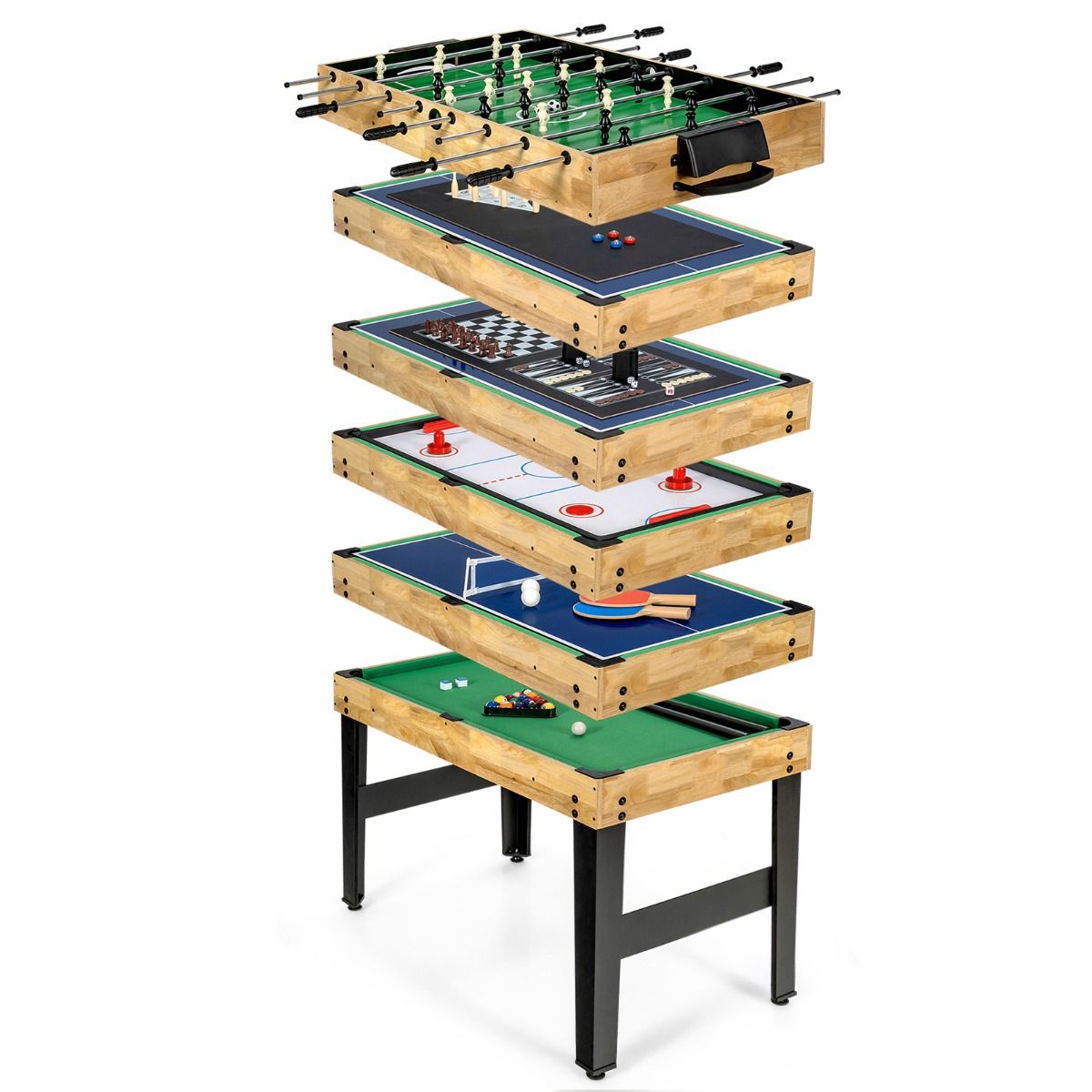 Table de jeux multifonctionnelle Coast - 10 jeux en 1 - Modèle empilable - Bois - 105,5 x 61 x 80 cm
