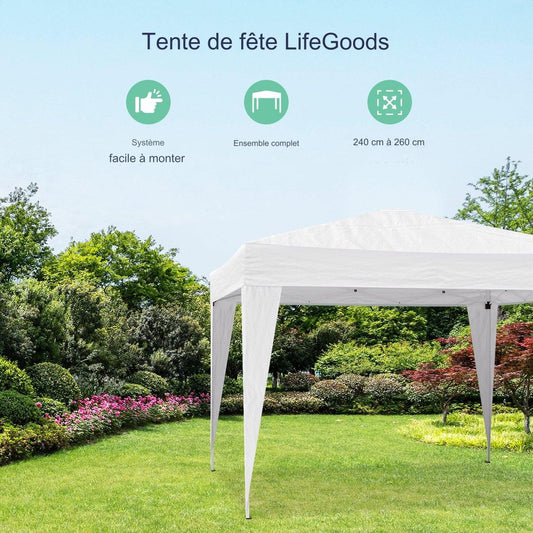 Tonnelle de jardin - LifeGoods - 3x3 m - Pliable - Imperméable - Avec sac de transport - Blanc