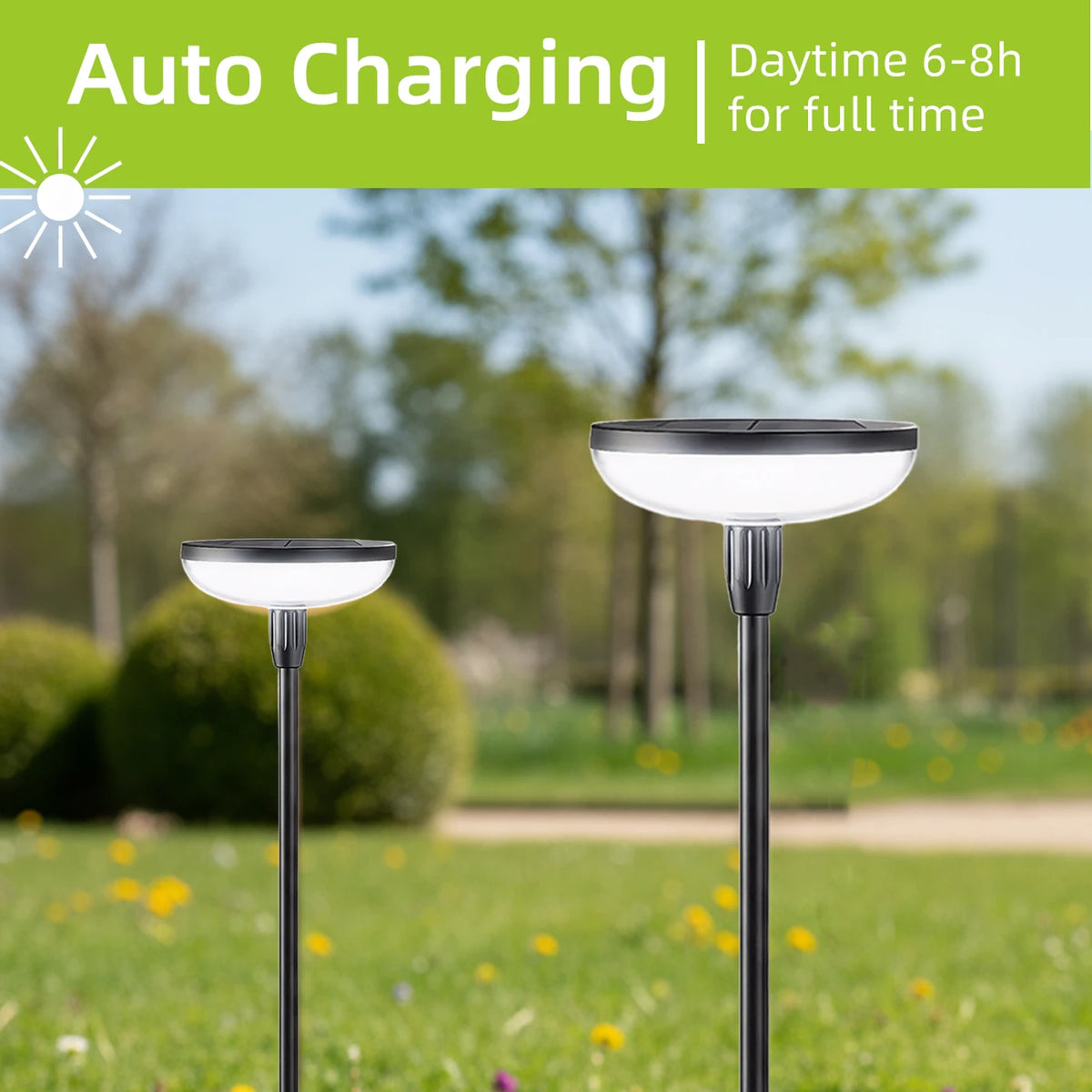 Lot de 4 lampes solaires de jardin VIVREAL – Lampes rondes orientables doubles – 18,1 × 31,49 pouces – Noir