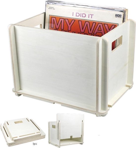 Caisse de rangement pour disques vinyles lp - stocker les disques dans une caisse de rangement pour disques lp - bois - blanc