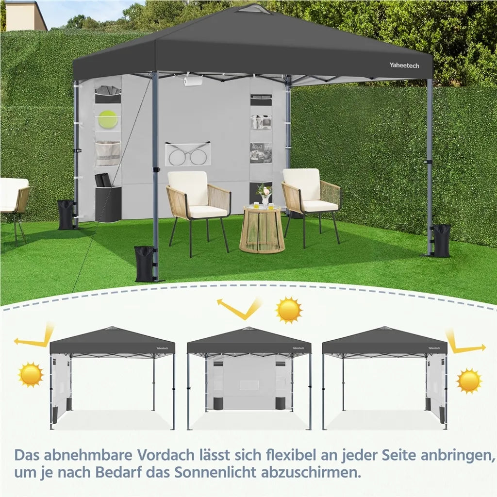 Tente de fête Yaheetech - 3 x 3 m - Avec paroi latérale - Réglable de 171 à 266 cm - Imperméable - Gris foncé