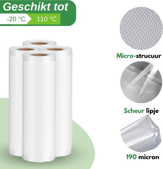 Vaive Rouleaux de mise sous vide 4 pièces - 30 x 600 - Sacs de mise sous vide alimentaires - Sacs de mise sous vide - Sans BPA