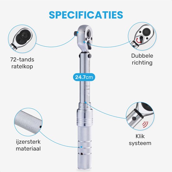 Clé dynamométrique 11 pièces - 2/24Nm - Vélo - Voiture - Outils pour vélo - Clé dynamométrique