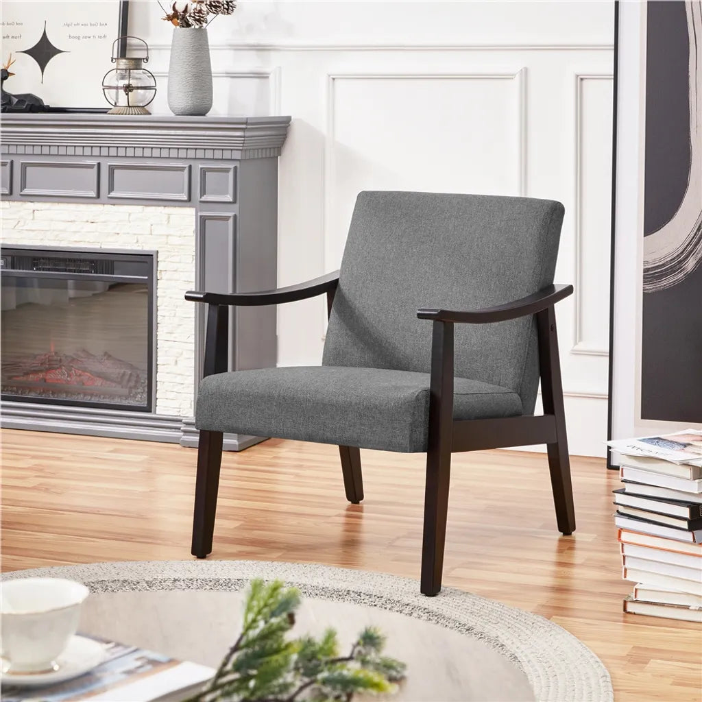 Fauteuil rétro Yaheetech - Accoudoirs en bois - Rembourré - 136 kg - Gris foncé