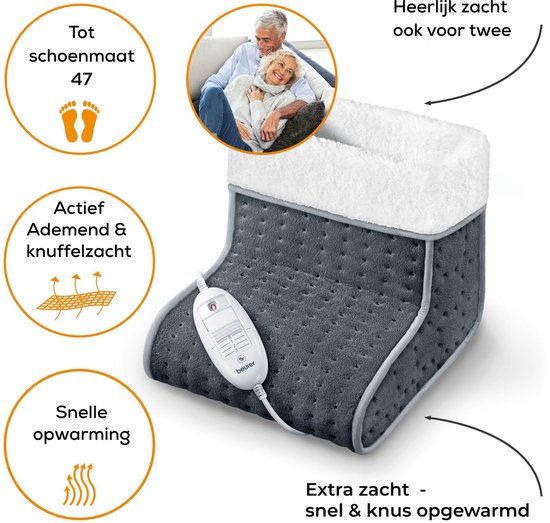 Chauffe-pieds électrique Beurer FW 20 - 3 niveaux de chaleur - Jusqu'à la pointure 47 - Chauffage rapide - Arrêt automatique - Polaire/Teddy - Doublure lavable en machine - Garantie 3 ans - Gris