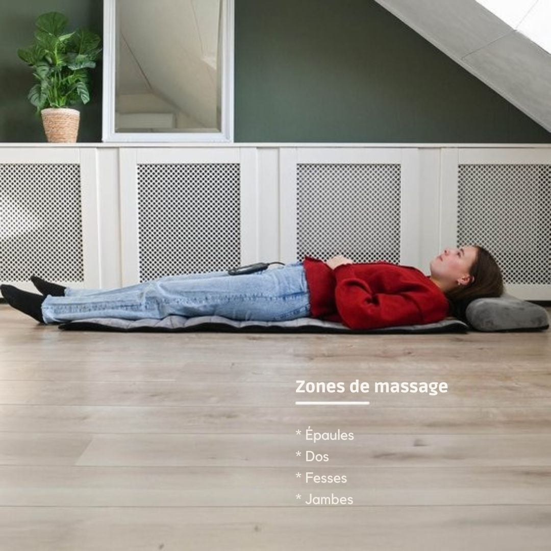 Matelas de massage électrique - BREND - Avec chaleur - 5 modes de vibration et 3 intensités - Coussin de massage - 170X55 cm - Gris