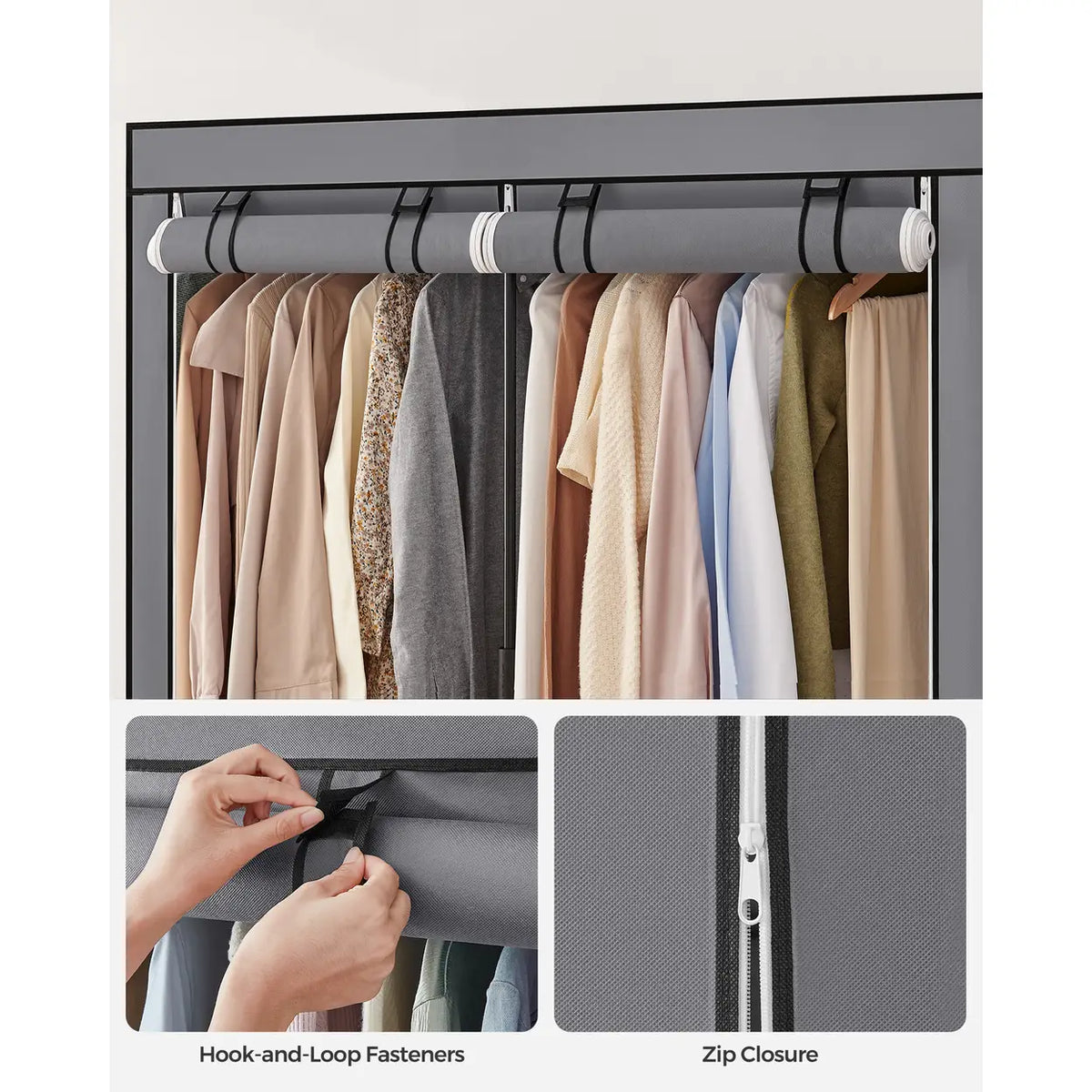 Armoire pliante en tissu Joyfurnos à double tringle - 2 portes - 43 x 140 x 174 cm - Gris