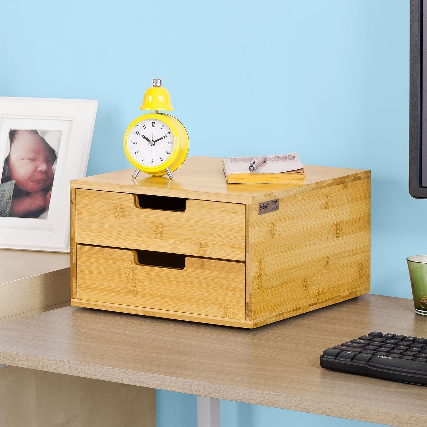 SoBuy Porte-capsules avec 2 tiroirs - Bambou - 30 x 18 x 31 cm