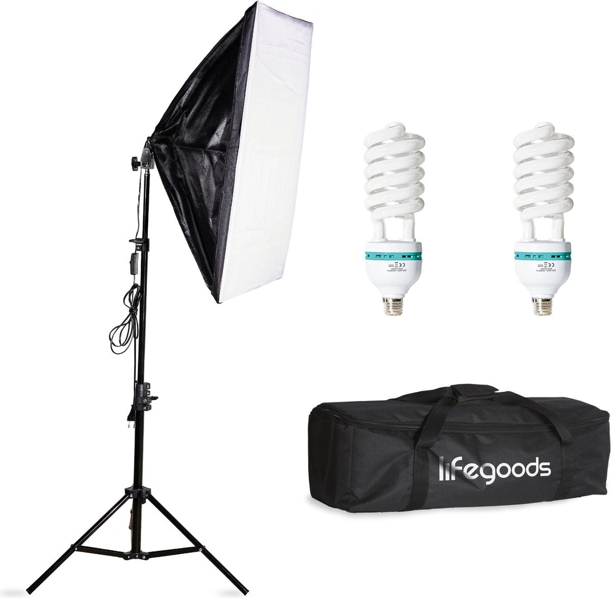 Lampe de studio LifeGoods - Set complet avec sac de transport - 50x70 cm - Noir
