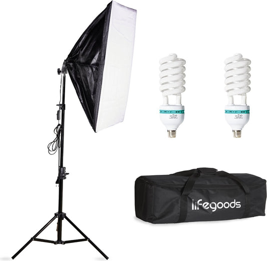 Lampe de studio LifeGoods - Set complet avec sac de transport - 50x70 cm - Noir