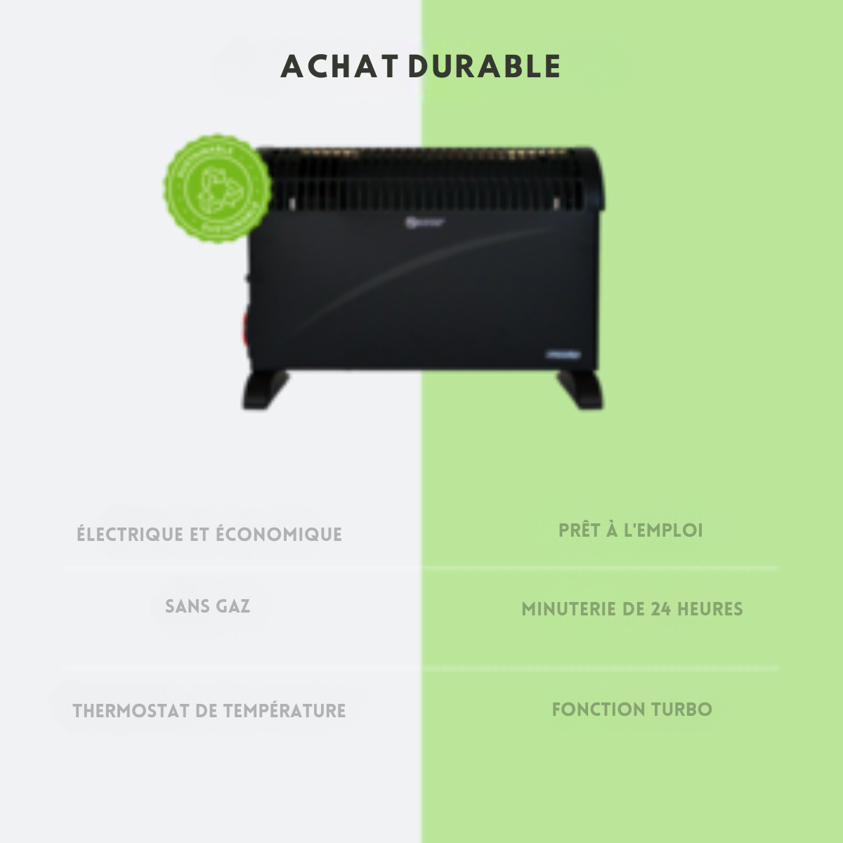 Convecteur Électrique Mesko - Thermostat Réglable & Minuterie 24H - Noir