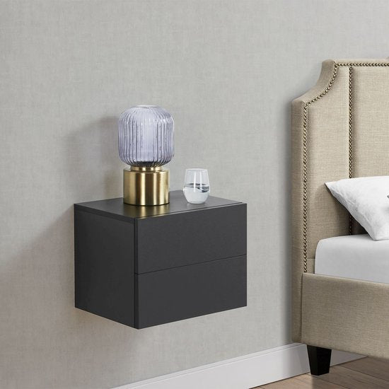 Table de nuit flottante - 40 x 29 x 30 cm - Noir - 2 tiroirs