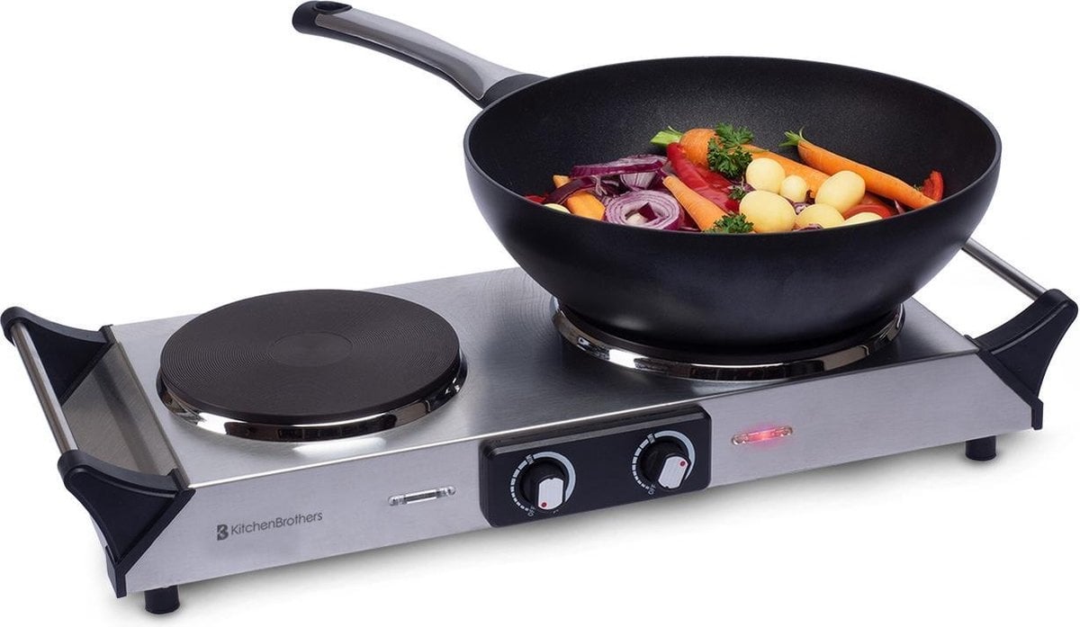 KitchenBrothers Table de cuisson électrique - 2 brûleurs - 2500W - inox