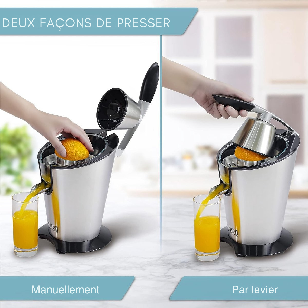 Centrifugeuse - LEBENLANG Extracteur de jus - Presse orange - 600W - 20 x 20 x 31 cm - Argenté