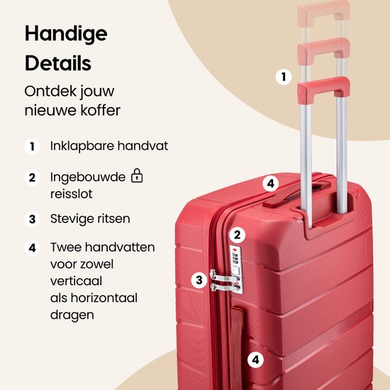 SKYCASES Urban Adventurer - Valise à main - Verrouillage par numéro - 44L - Roues pivotantes - Valise de voyage avec serrure à bagages - Trolley léger - Rouge