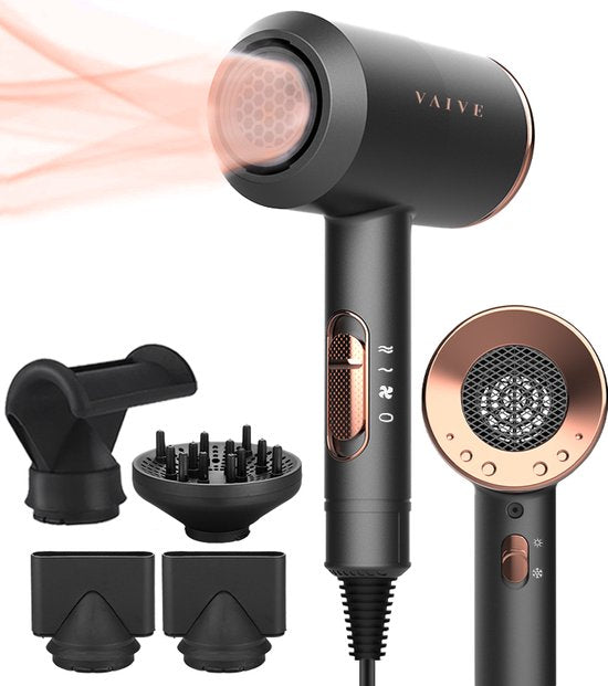 VAIVE Sèche-cheveux ionique avec diffuseur - Sèche-cheveux 2000 Watts - Sèche-cheveux avec Coolshot - 3 réglages