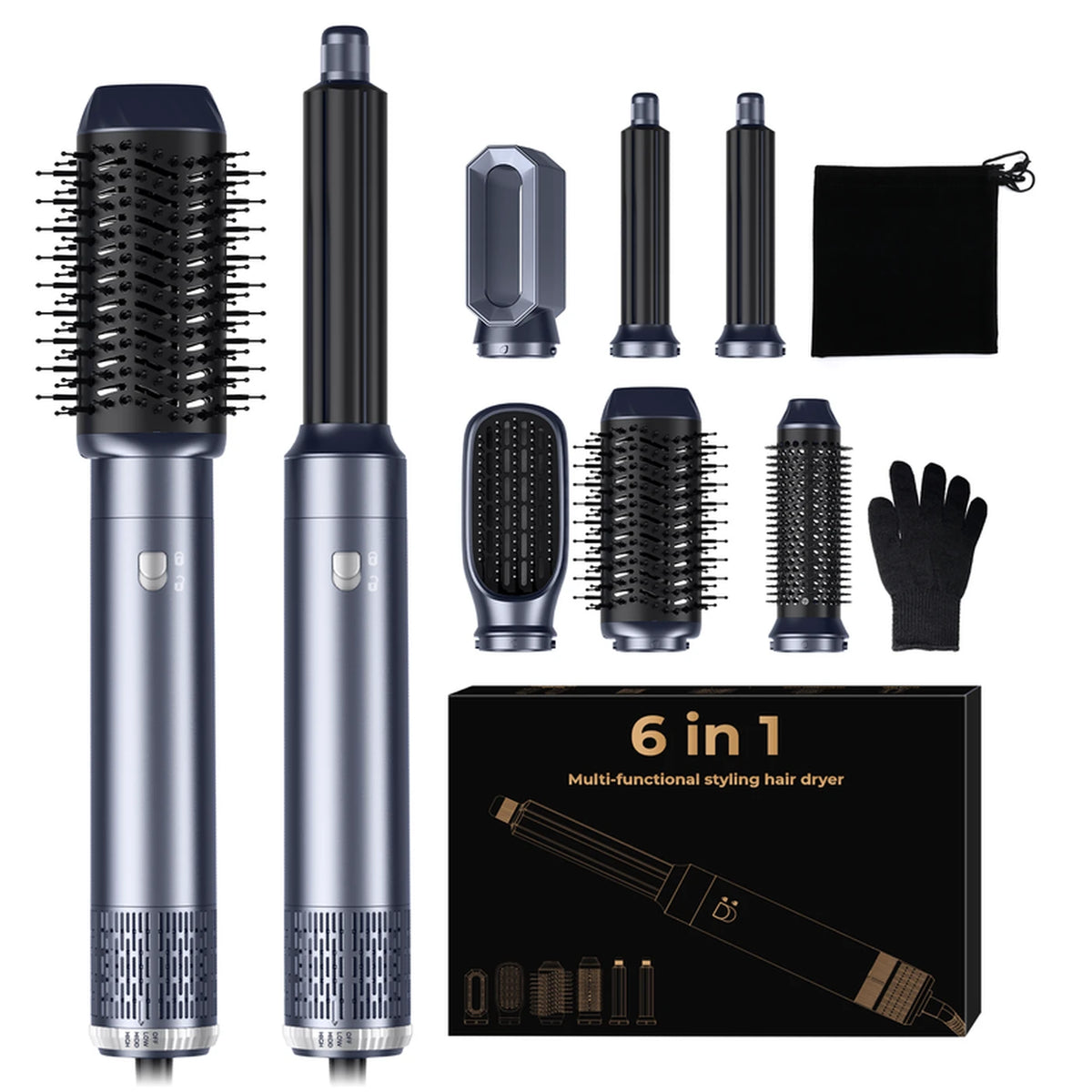 Atopskins Appareil de coiffure 6 en 1 Volume & Brillance - Sèche-cheveux, brosse à boucler et brosse à lisser