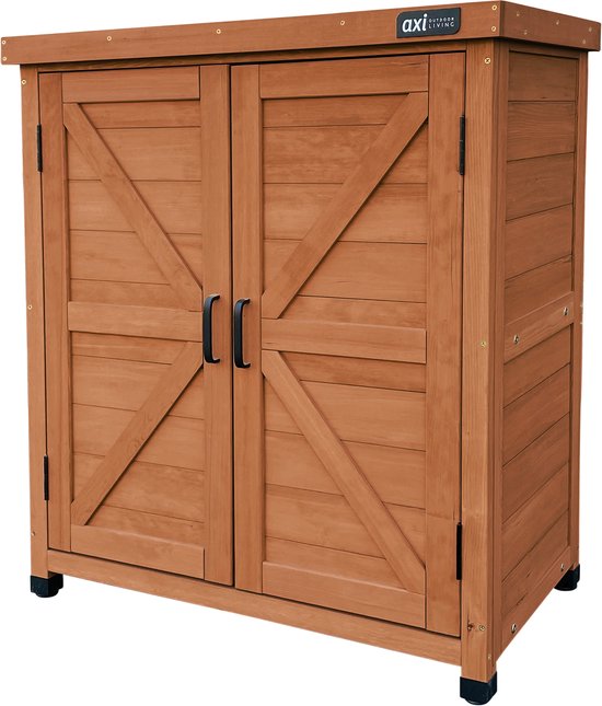 Armoire de rangement en bois AXI Felix – Armoire de jardin en bois certifié FSC – Système de fermeture magnétique – Pieds réglables – 80 x 45 x 93 cm – Marron café