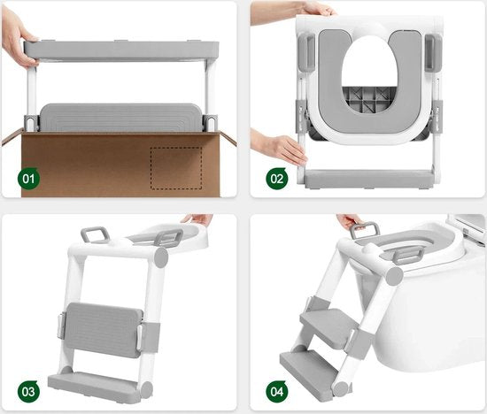 Siège de toilette pour enfants - Siège de toilette antibactérien - Soft-Close - PVC - Blanc-Gris - 38x40 cm