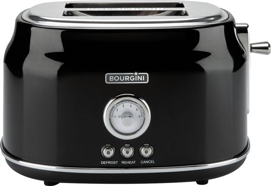 Grille-pain rétro - Grille-pain noir avec thermostat rétro - 6 niveaux de cuisson et fonction décongélation - Tiroir à miettes pratique et levage du pain extra-haut