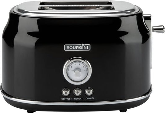 Grille-pain rétro - Grille-pain noir avec thermostat rétro - 6 niveaux de cuisson et fonction décongélation - Tiroir à miettes pratique et levage du pain extra-haut