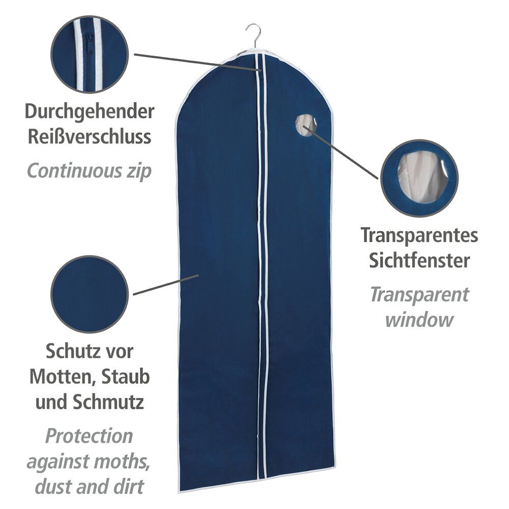 Housse à vêtements WENKO Air bleu foncé - Non-tissé respirant recyclé - Avec fermeture éclair et fenêtre de visualisation