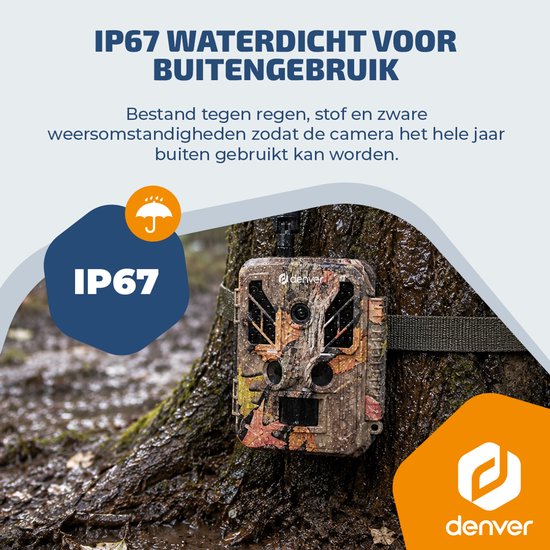 Caméra de surveillance Denver avec vision nocturne et connexion 4G - Diffusion en direct - Vidéo 4K Ultra HD - 48 MP - Alimentation solaire - Application TrailCam Go - WSL8050