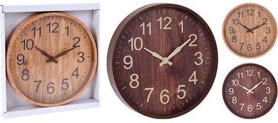 Horloge murale - Horloge de cuisine - Horloge ronde - aspect bois - 30cm - marron foncé