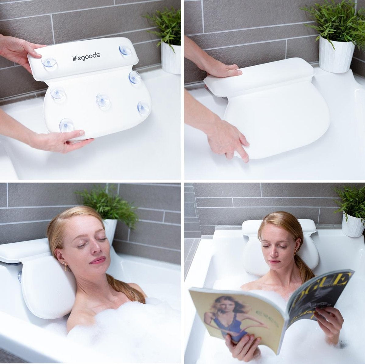 LifeGoods Coussin de bain - avec ventouses antidérapantes - pour bain et jacuzzi - Blanc