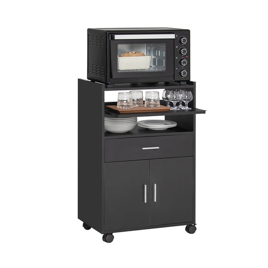 SoBuy Chariot de cuisine à roulettes - Max. 60 kg - 2 Armoires - 59 x 92 x 40 cm - Noir