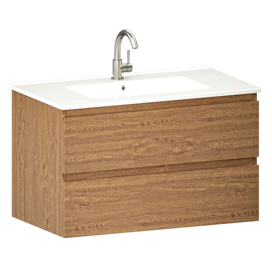 Meuble de salle de bains Mirlux Luma 80 cm - Chêne chaud - Lavabo blanc